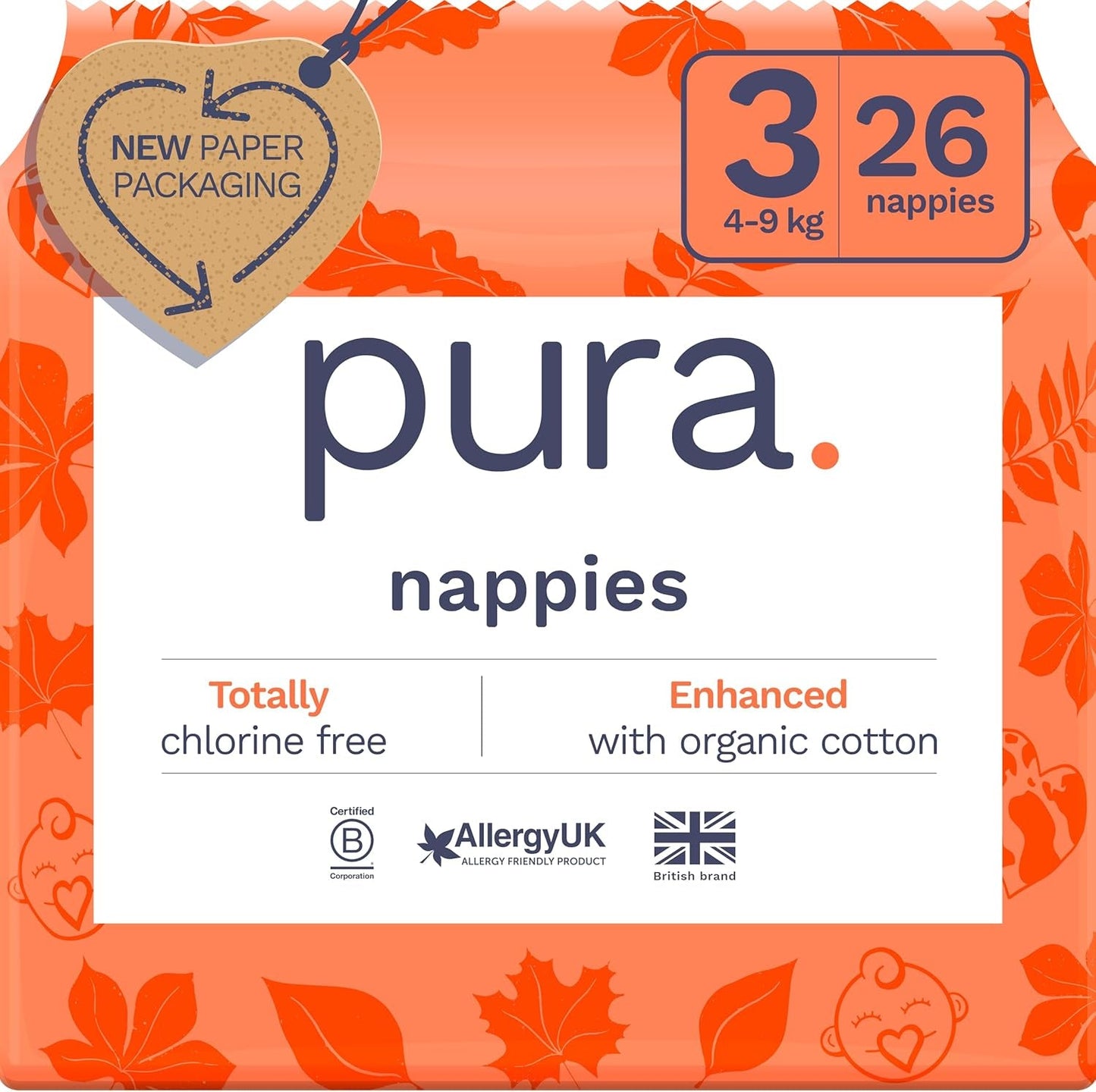 Pieluszki Eco Baby - Rozmiar 3 (4-9 kg), 1 opakowanie (26 pieluch), Ultra miękkie pieluszki dla wrażliwej skóry, Bawełna organiczna, Ochrona przed wyciekaniem do 12 godzin, Nowa tabela rozmiarów