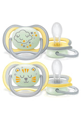 Philips AVENT Ultra Air smoczek na noc dla dzieci w wieku powyżej 18 miesięcy Świecące w ciemności podwójne opakowanie Cloud/Tiger (model SCF376/01)