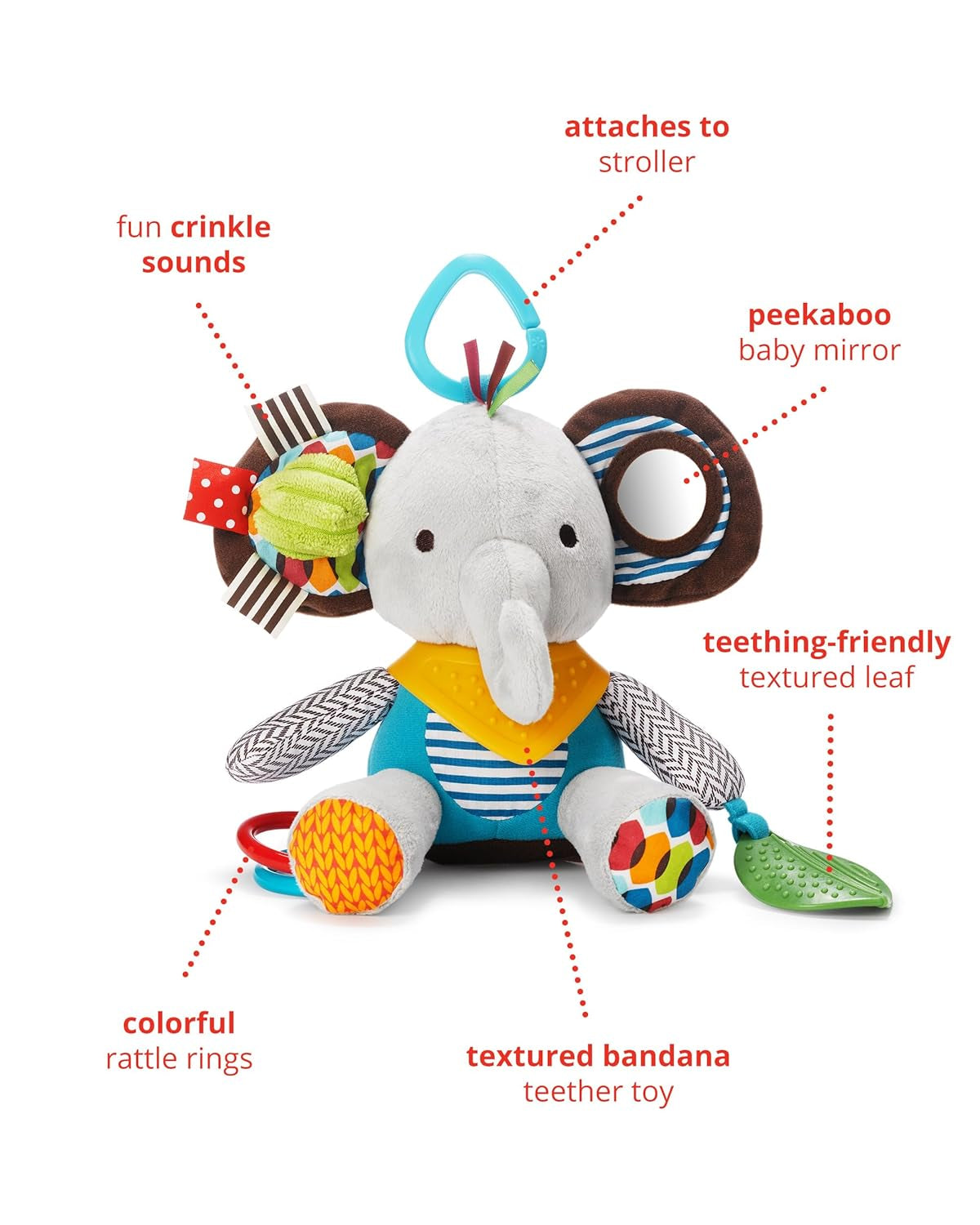 Skip Hop Bandana Buddies Zabawka aktywna, pluszowa zabawka dla niemowląt i dzieci, wielokolorowa, zabawki dla niemowląt-słonia Naty Shop