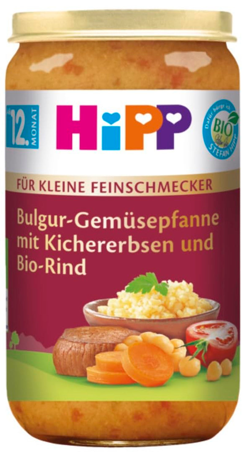 HiPP Dla Małych Smakoszy Bulgur z Warzywami Stir Fry z Ciecierzycą i Ekologiczną Wołowiną (6 x 250g), od 12 miesiąca, z Omega-3, najwyższej jakości organicznej