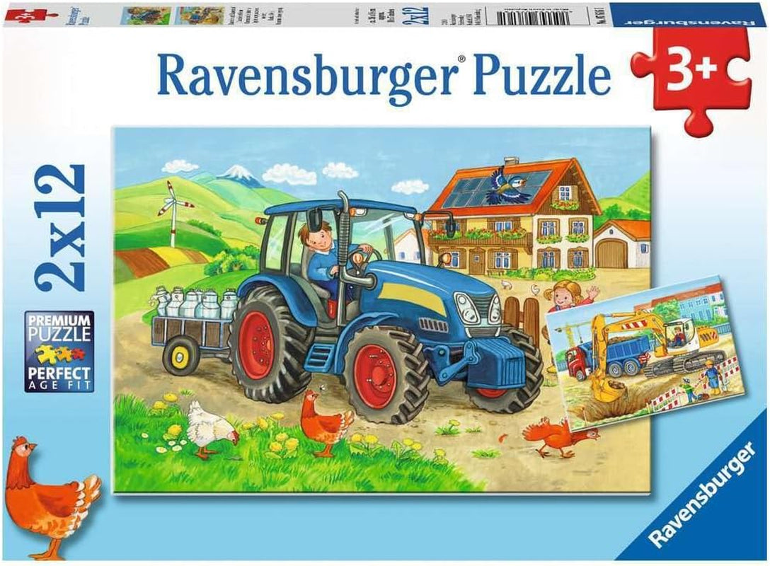 Puzzle Ravensburger dla dzieci - 07616 Plac budowy i gospodarstwo - Puzzle dla 3+ 2x12 elementów Puzzle Naty Shop Single