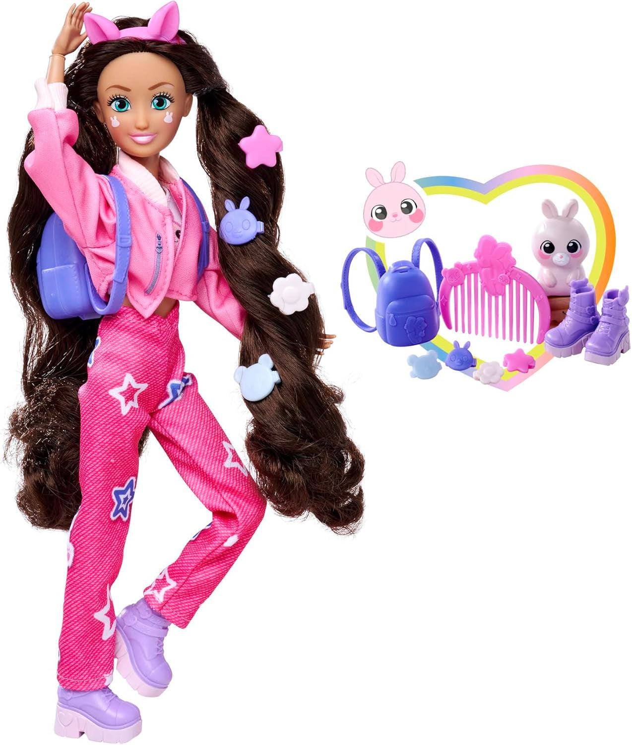 Simba 105953975 — Kawaii Hi Dress-Up Lalka Lucy (26 cm) — przegubowa lalka fryzjerska, lalka-królik z długimi włosami i akcesoriami Zabawka dla dzieci od 4 lat