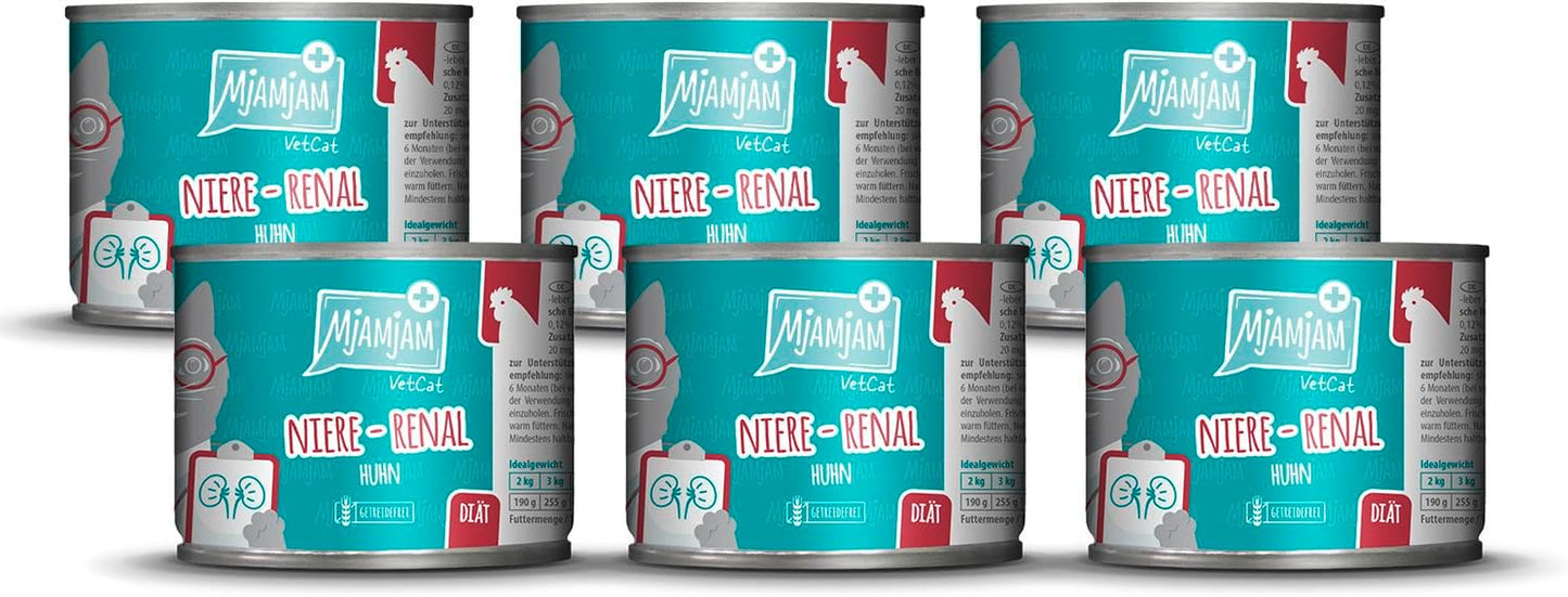 MjAMjAM VetCat - Mokra karma dla kotów Premium - Dieta - Nerka - Kurczak, 6 opakowań (6 x 200g), bez zbóż