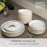 Zestaw naczyń obiadowych Moritz & Moritz ALHAMBRA na 6, 18 sztuk, wysokiej jakości porcelana - Nowoczesne niebieskie naczynia stołowe - Zestaw łatwy w pielęgnacji Zawiera 6 talerzy obiadowych, 6 talerzy deserowych i 6 misek