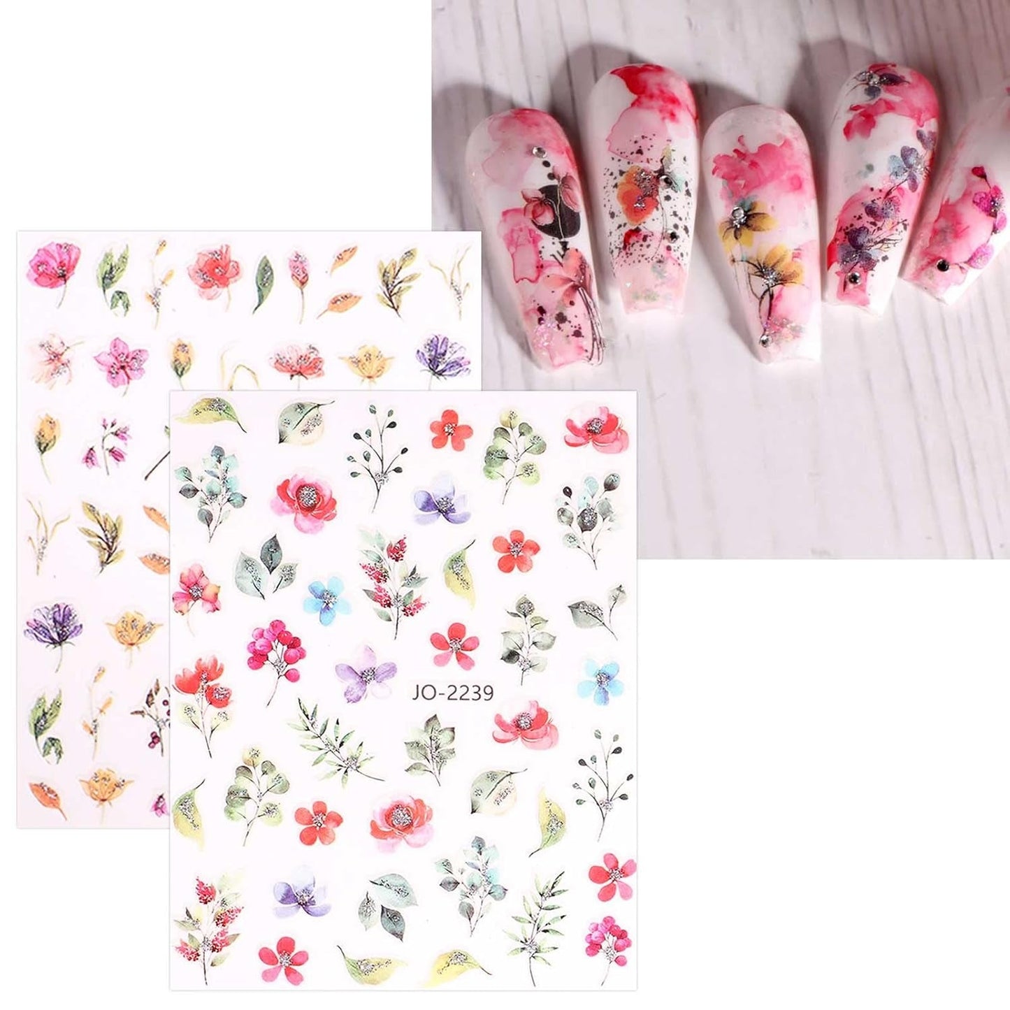 JMEOWIO Nagelsticker Frühling Blume 12 Blatt Nail Art Naklejka Selbstklebend Nagelaufkleber Blätter Dekoration Nageldesign Zubehör
