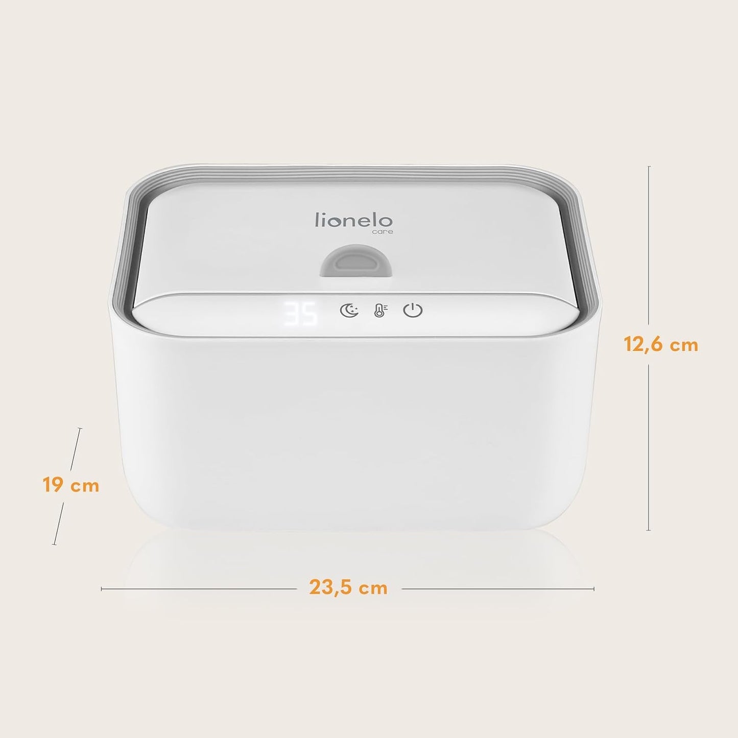 Lionelo BABYBLISS 20W Podgrzewacz do chusteczek nawilżanych i małych ręczników, 20W dla niemowląt, wbudowana lampka nocna, 3 stopnie ogrzewania, panel dotykowy, utrzymuje wilgotność chusteczek