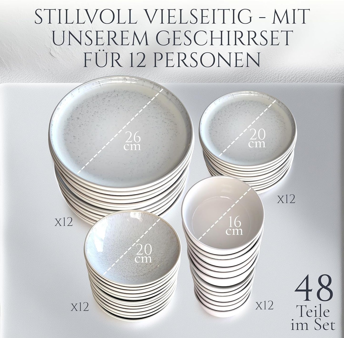 48-częściowy zestaw obiadowy z kamionki ceramicznej dla 12 osób, projekt Ibiza, ZWYCIĘZCA TESTU. Wspaniały śródziemnomorski zestaw zastawy stołowej z kamionki ceramicznej, zawierający miski i talerze. Zestaw zastawy stołowej Pure Living w kolorze beżowym.