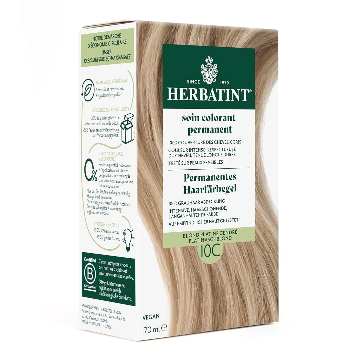 Żel do trwałej farby do włosów 6N Ciemny Blond - 170ml I Bez amoniaku, 100% krycia siwych włosów I Testowany na skórze wrażliwej, z 8 ekstraktami roślinnymi Naty Shop Farba do włosów 10C Platinum Ash Blonde