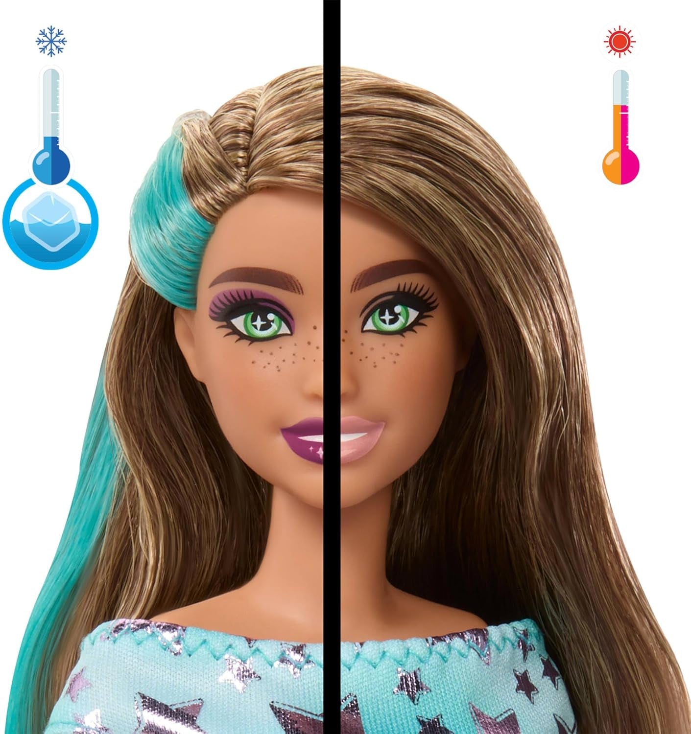 Barbie Party Doll Unboxed i akcesoria Birthday Pet Series 10 Zestaw gwiazdek na imprezę niespodziankę, w tym efekt zmiany koloru i dekoracje na ciasto JFG72