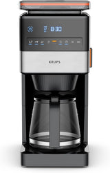 KRUPS Grind Aroma XL Ekspres do kawy, zdejmowany młynek stożkowy, cyfrowy panel sterowania, pojemność XL (1,5 l), funkcja utrzymywania ciepła, szklana karafka, czarny/stal nierdzewna, KM842810