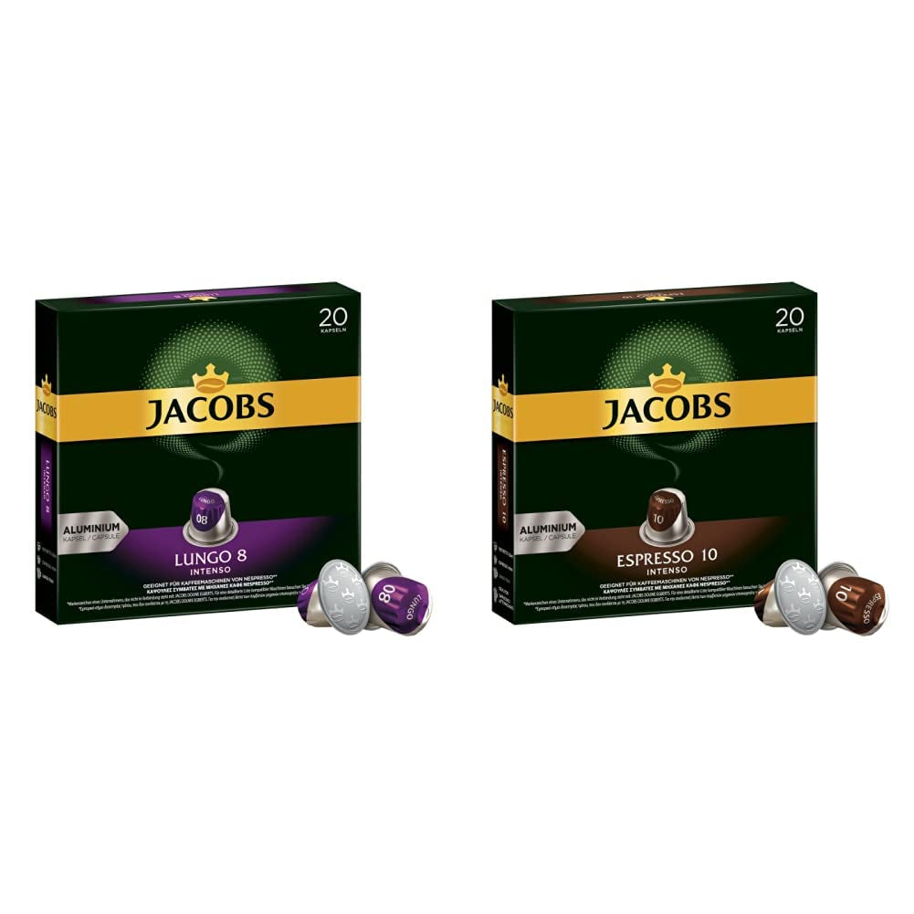 Kaffeekapseln Lungo Intenso, Intensität 8 z 12, 10 x 20 Getränke & Kaffeekapseln Espresso Intenso, Intensität 10 z 12, 200 Kapseln kompatybilny z Nespresso®*, 10 x 20 Getränke