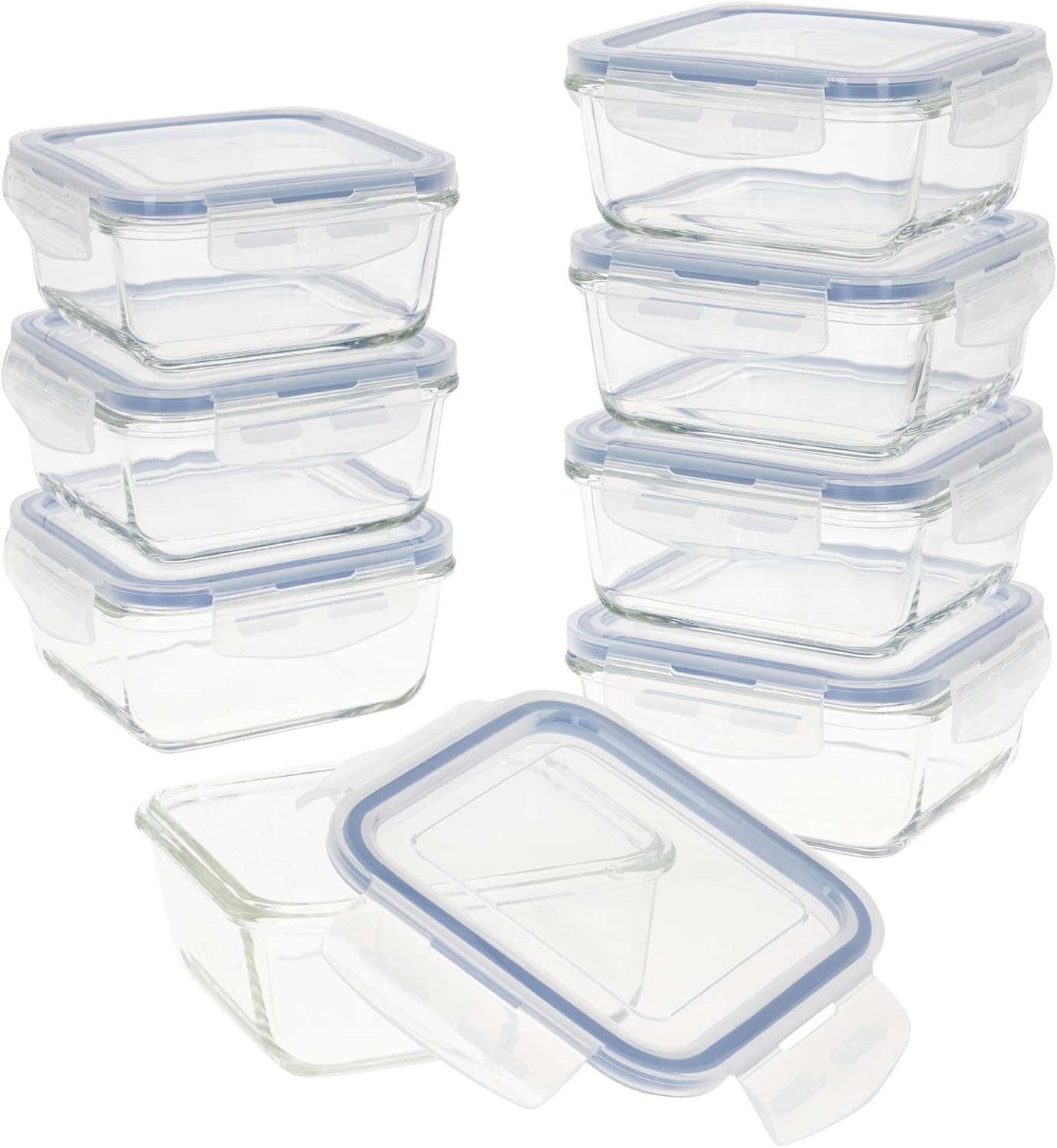 Max Home 8-pakowe szklane hermetyczne pojemniki Szklane pudełko śniadaniowe do kuchenki mikrofalowej Zamykane pojemniki na żywność 550 ml przezroczyste pokrywki Pojemniki na żywność (16538) Pudełka do przechowywania żywności Naty Shop Tytuł domyślny