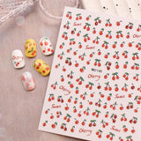 JMEOWIO Nagelsticker Kirschfrucht 6 Blatt Nail Art Naklejka Selbstklebend Nagelaufkleber Dekoration Nageldesign Zubehör