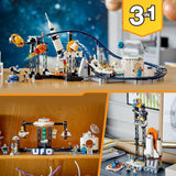 LEGO 31142 Creator Kosmiczny rollercoaster 3 w 1 dla dzieci z działającymi wózkami, który można przekształcić w wieżę swobodnego spadania lub karuzelę z rakietami i świecącymi klockami Zestawy konstrukcyjne Besuche den LEGO-Store