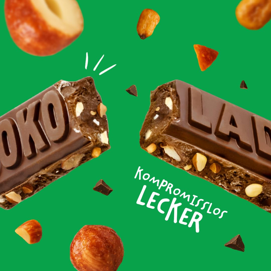 JOKOLADE 12 batonów x 140g Opakowanie ekonomiczne | Z karmelizowanymi orzeszkami ziemnymi i chrupiącymi płatkami zbożowymi | Wegańskie i bez kakao