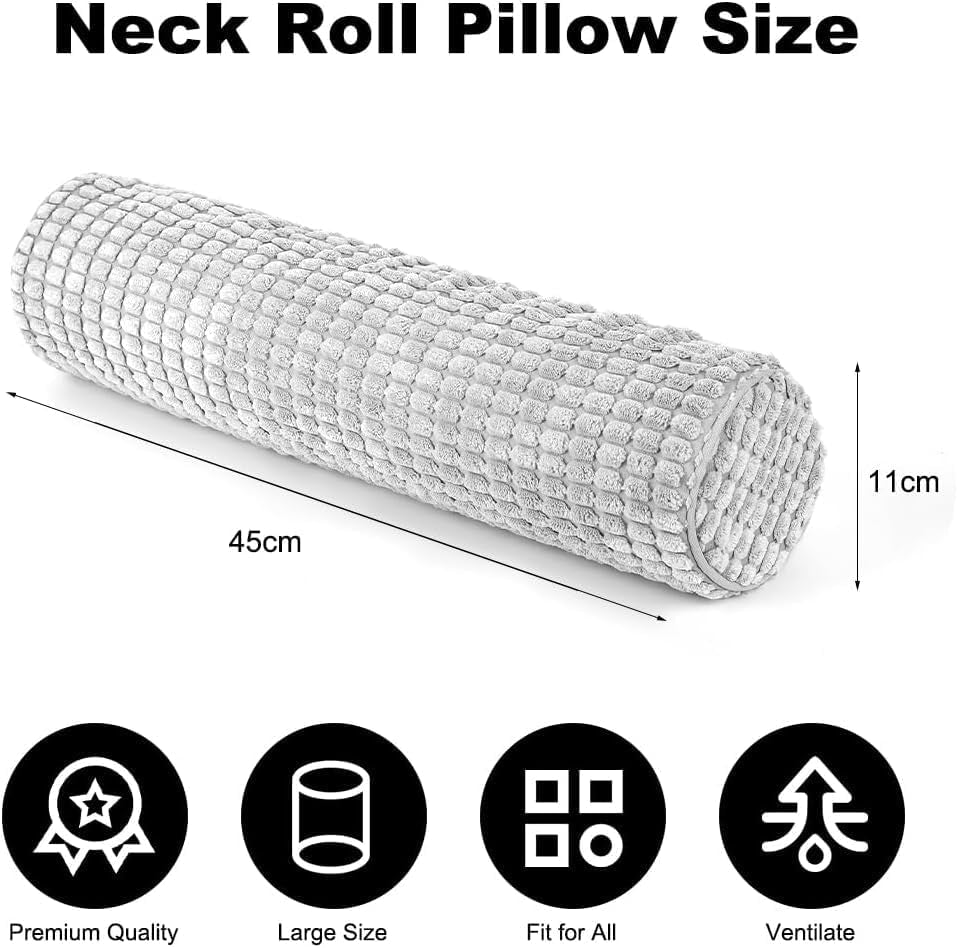 Rolka pod szyję z pokrowcem, poduszka podróżna z pianki memory 11 x 45 cm, pluszowa poduszka pod szyję, którą można prać punktowo, łagodząca ból szyi, poduszka pod szyję do domu, biura, podróży, joga, okrągły cylinder, ortopedyczne poduszki szyjne Naty Shop