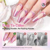 Zestaw pudrów Saviland Chrome do paznokci - Różowy laserowy puder do paznokci Chrome Efekt lustrzany Laserowe zdobienie paznokci, Manicure z brokatem Dekoracyjny puder z gąbeczkami, Puder brokatowy do paznokci Salon paznokci
