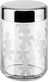 Alessi AKK37 GIROTONDO Szklany słoik kuchenny z nadrukiem z uszczelką ze stali nierdzewnej, dł. 21,6 cm, wys. 10,5 cm Pudełka do przechowywania żywności Naty Shop szer. 21,6 cm, wys. 10,5 cm