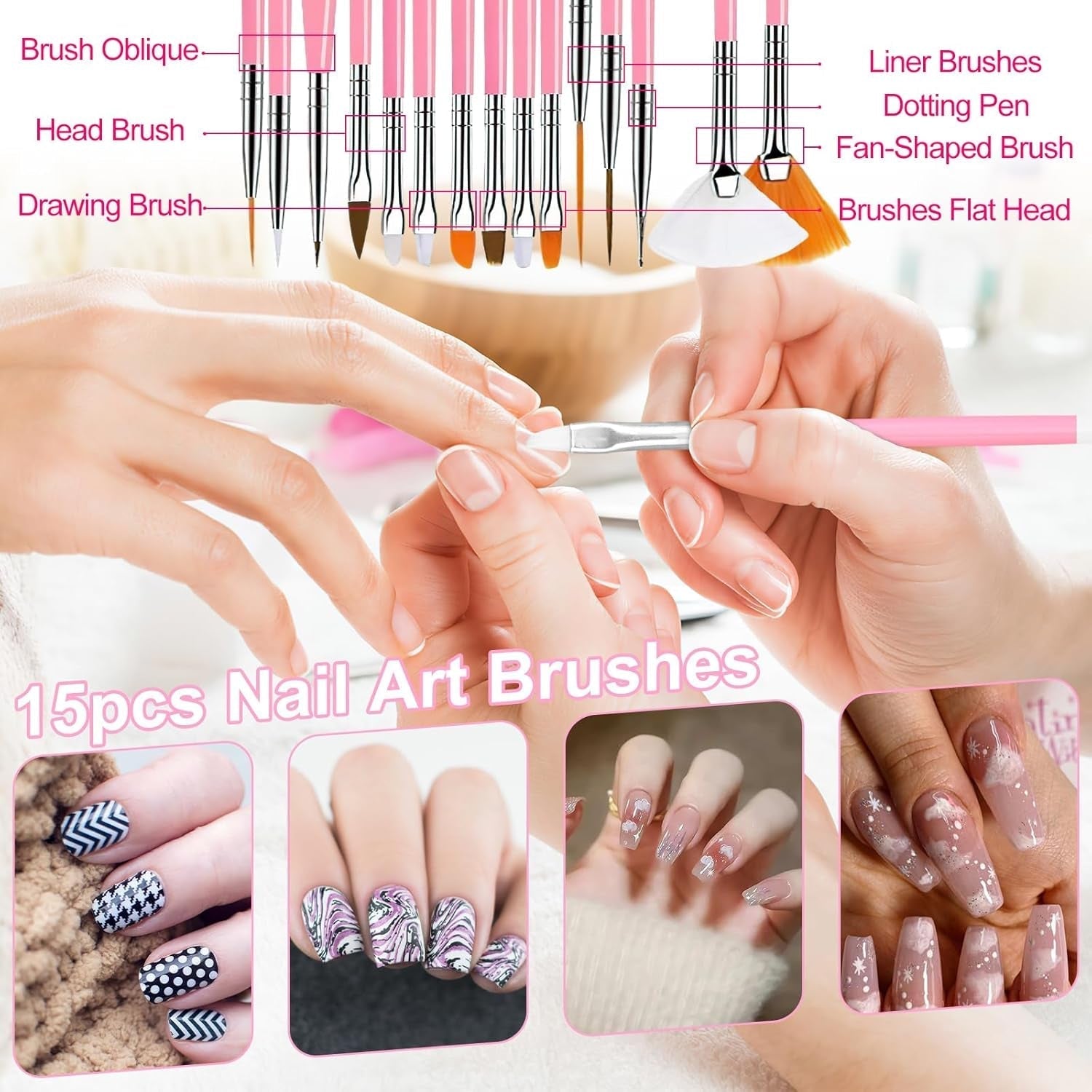 53 Blätter Nagelsticker, zestaw Nail Art Pinsel i Dekorationen, 15 szt. Pinsel, 5 szt. długopisów z kropkami, Strasssteine, Blattgold Für Nagelkunst, Nagel Pailletten, Nagelkunstwerkzeuge Und Dekorationssets