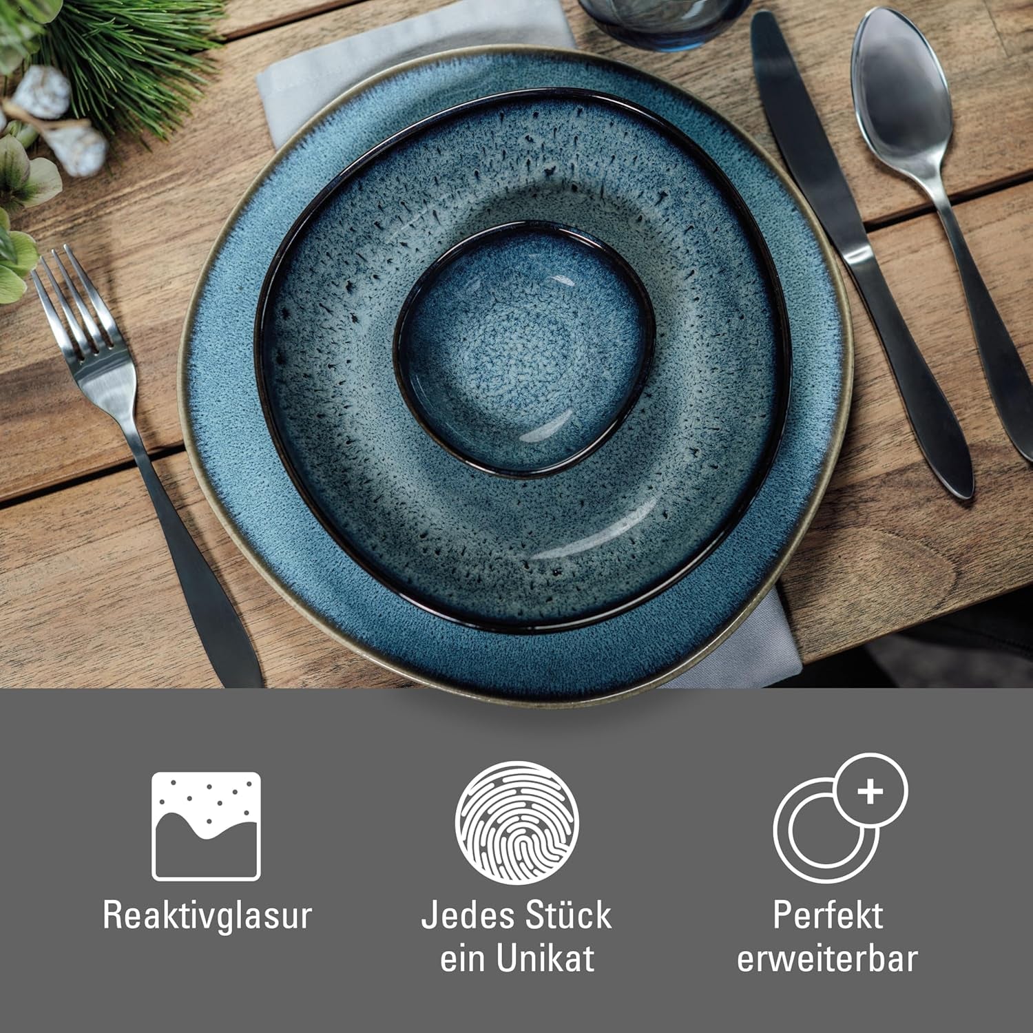 tak jak. de Villeroy & Boch - Zestaw naczyń obiadowych z kamionki Lave Gris, 4 sztuki, wygląd ceramiczny, zastawa stołowa dla 2 osób, szary
