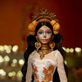 Lalka Barbie Signature Day of the Dead 2025 Figurka kolekcjonerska w kremowej sukience z falbankami, nagietkami i kokardkami, kwiatową koroną we włosach i farbą do twarzy Calavera, JBJ05