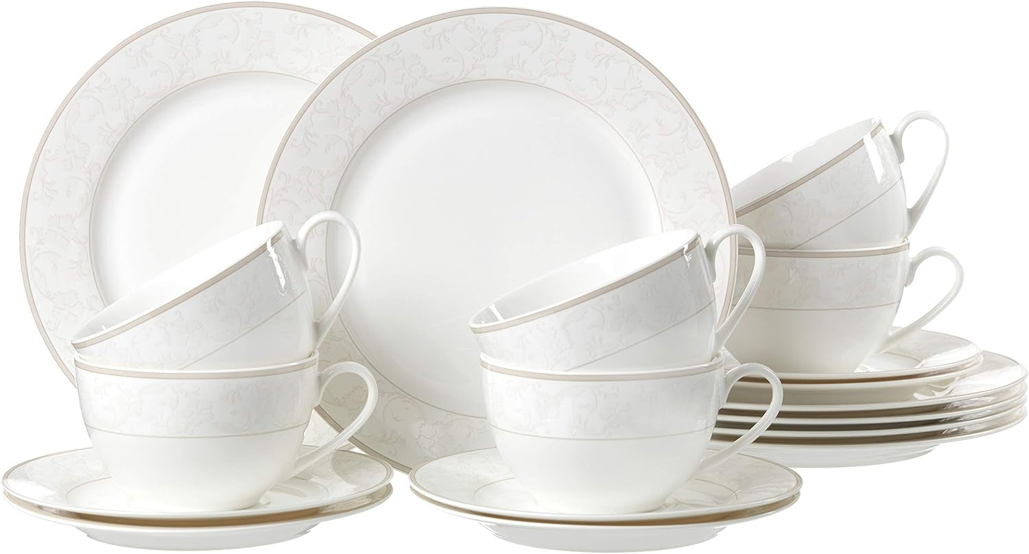 Serwis kawowy Ritzenhoff & Breker Isabella, 18 sztuk, delikatna porcelana, biała z ozdobami, 37 x 26 x 25 cm