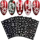 JMEOWIO Nagelsticker Weihnachten Weiß Glitter 8 Blatt Nail Art Naklejka Selbstklebend Nagelaufkleber Schneeflocke Zimowe wakacje Dekoracja Nageldesign Zubehör