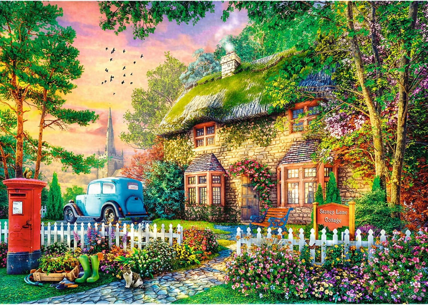 Trefl Premium plus Quality - Puzzle Tea Time: Domy Stoney Lane - 1000 elementów, Seria nostalgicznie malowanych obrazów, Idealne dopasowanie elementów, Dla dorosłych i dzieci od 12 lat Puzzle Naty Shop