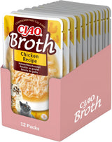 INABA Ciao Broth Mokra karma dla kotów 88% wilgoci i witaminy E, zupa premium dla kotów z kurczakiem 40g (opakowanie 12 szt.), 100% naturalnego mięsa, bez zbóż, bez cukru