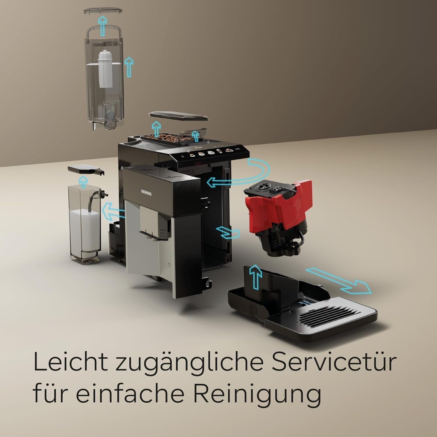 W pełni automatyczny ekspres do kawy Siemens EQ500 TQ513D01, wiele specjałów kawowych, spieniacz do mleka, zintegrowany pojemnik na mleko, automatyczne czyszczenie parą, 1500 W, naturalny jasny srebrny/piano czarny
