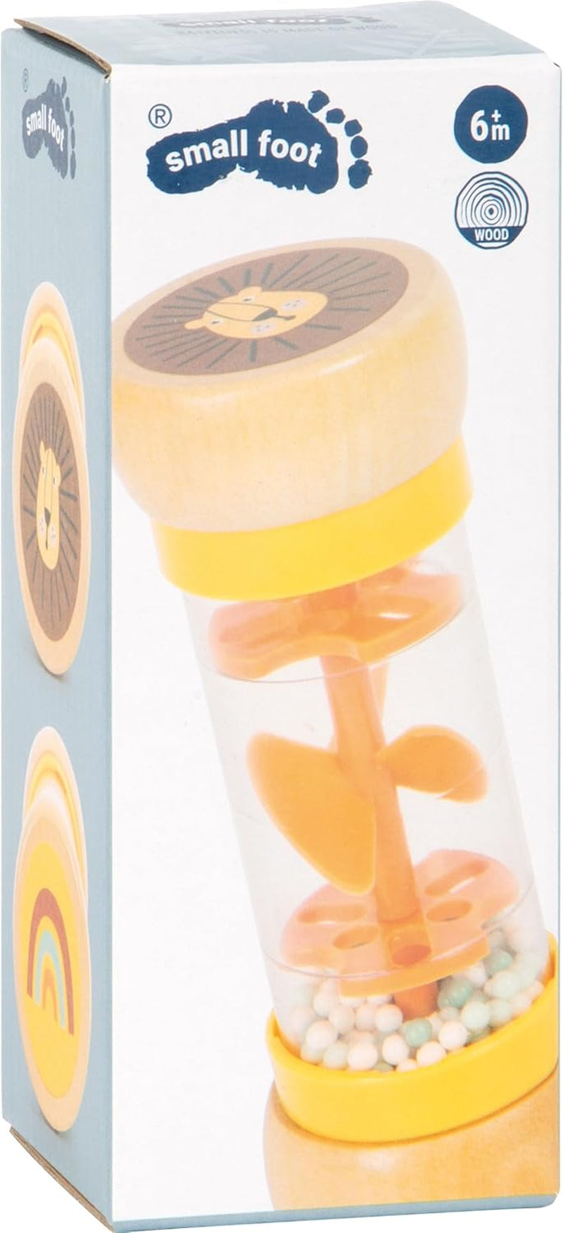 Mała stopka grzechotka przeciwdeszczowa „Safari”, fascynująca drewniana zabawka sensoryczna, dla dzieci od 6 miesiąca życia, 12458 Baby Toys Naty Shop
