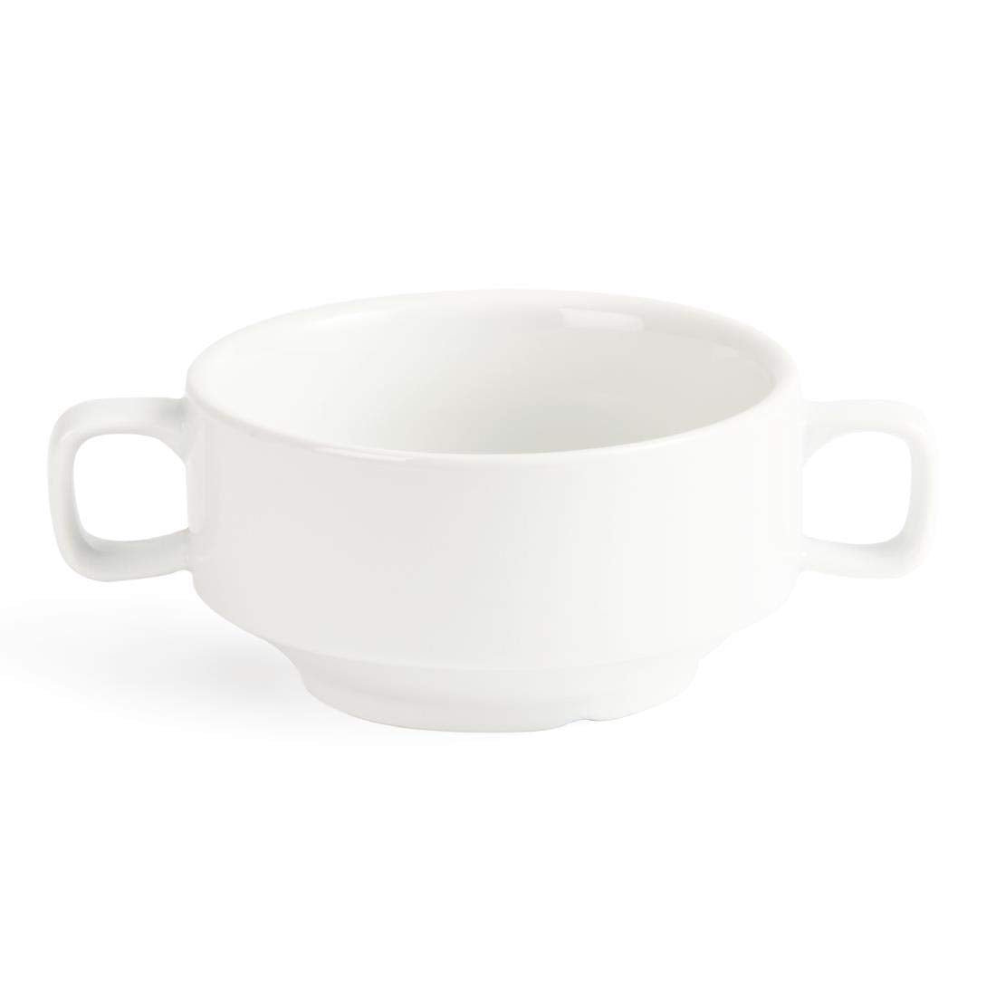 Olympia Whiteware miski do zupy z uchwytami 400ml (6 sztuk) - można używać w piekarniku, kuchence mikrofalowej, zamrażarce i zmywarce C239
