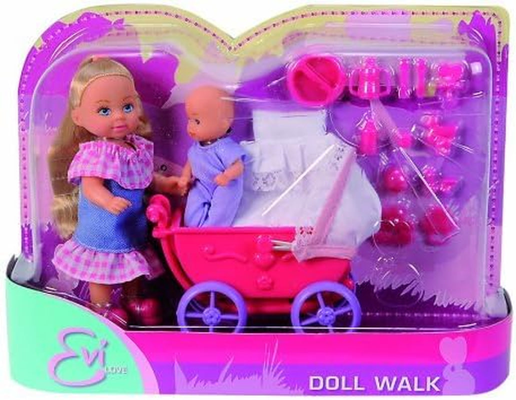 Simba 105736241 Evi Love Walk Doll 2 różne lalki Evi z lalką bobas z wózkiem dla lalek z akcesoriami Fashion Doll 12 cm dla dzieci w wieku 3+