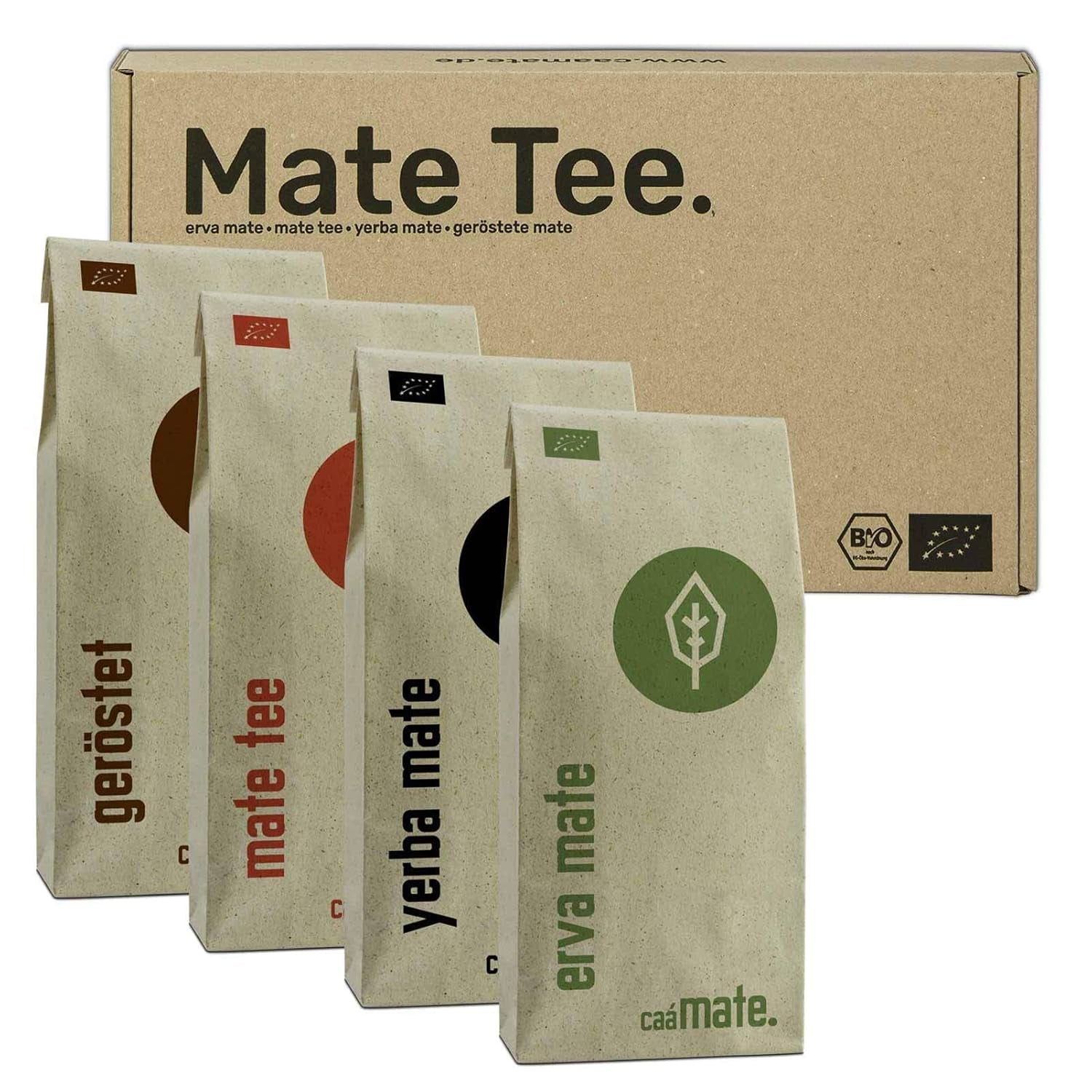 Zestaw do degustacji herbat Mate ● 4 odmiany organicznej herbaty Mate ● po 100 g Erva Mate + Yerba Mate + Herbata Green Mate + Herbata Palona Mate