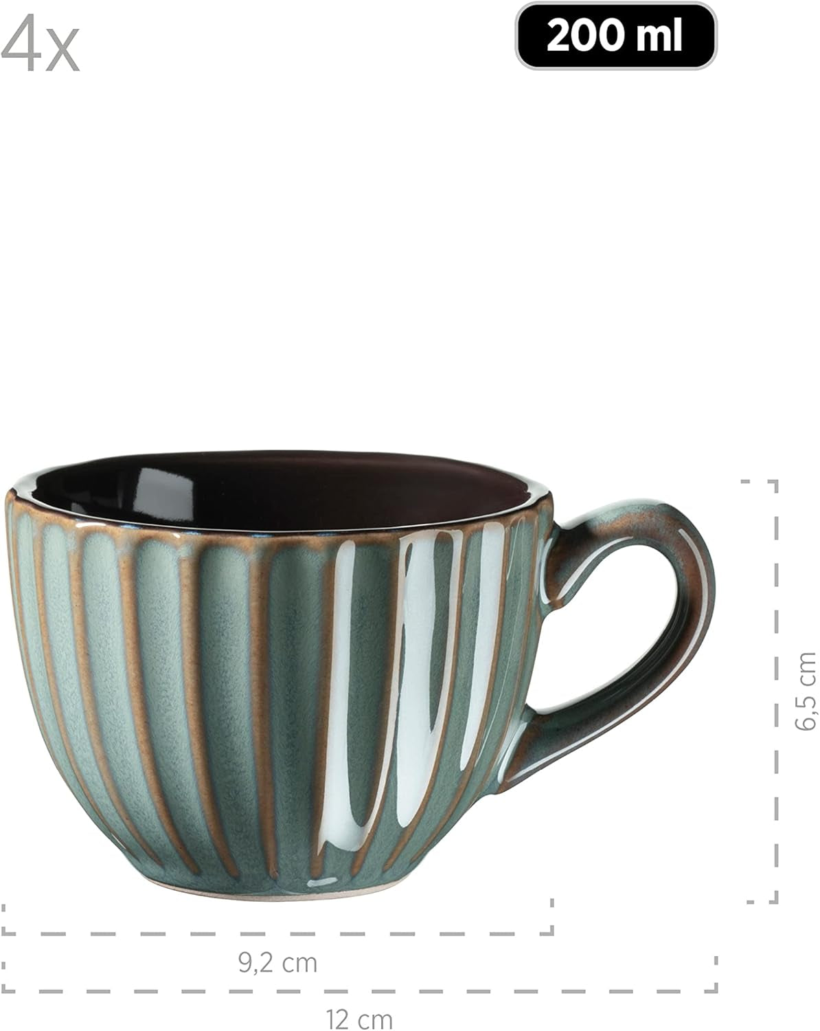 MĘSER 931966 Zestaw naczyń obiadowych z serii Confino dla 4 osób, nowoczesny wygląd vintage, ceramiczny zestaw śniadaniowy, 12 szt., kolor benzyny z czarnymi akcentami, kamionka