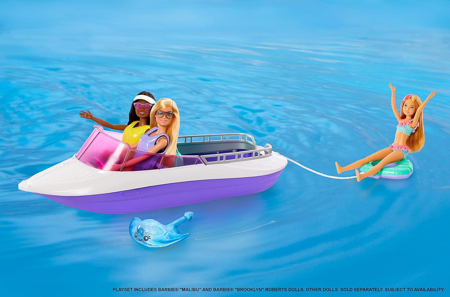 Barbie HHG60 – łódź motorowa syrena z 2 lalkami (blondynka/brunetka) i różnymi akcesoriami, zabawka dla dzieci w wieku od 3 lat