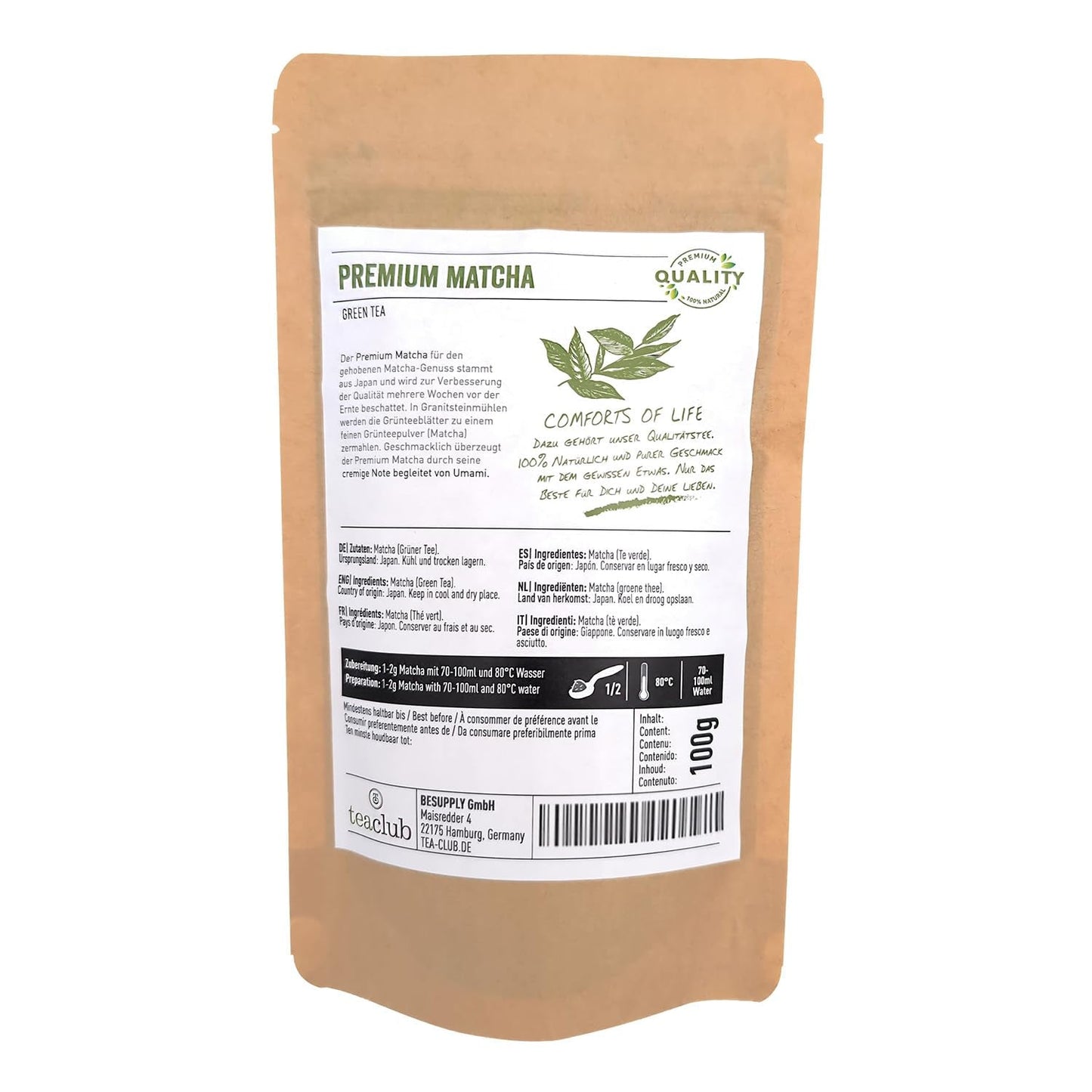 Premium Matcha Tea Japan 100g - Testowane laboratoryjnie - Uroczysty proszek Matcha do produkcji Umami Matcha, 100% naturalna zielona herbata w proszku, idealna do Matcha Latte, Teaclub