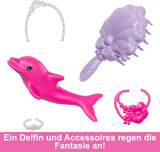 Lalka Syrenka BARBIE - inspirowana serialem telewizyjnym „Barbie: Ukryta magia” z efektem zmiany koloru i dodatkami, różowe włosy o długości 19 cm do stylizacji, dla dzieci w wieku od 3 lat i starszych, HRP97