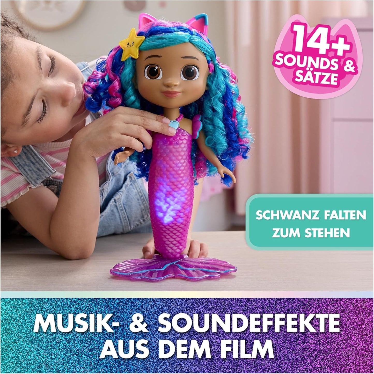 DREAMWORKS GABBY'S DOLLHOUSE – Sing & Shine Meerjungfrau Gabby, 35 cm große Puppe mit Licht- und Soundeffekten, sricht Deutsch, für Kinder ab 3 Jahren
