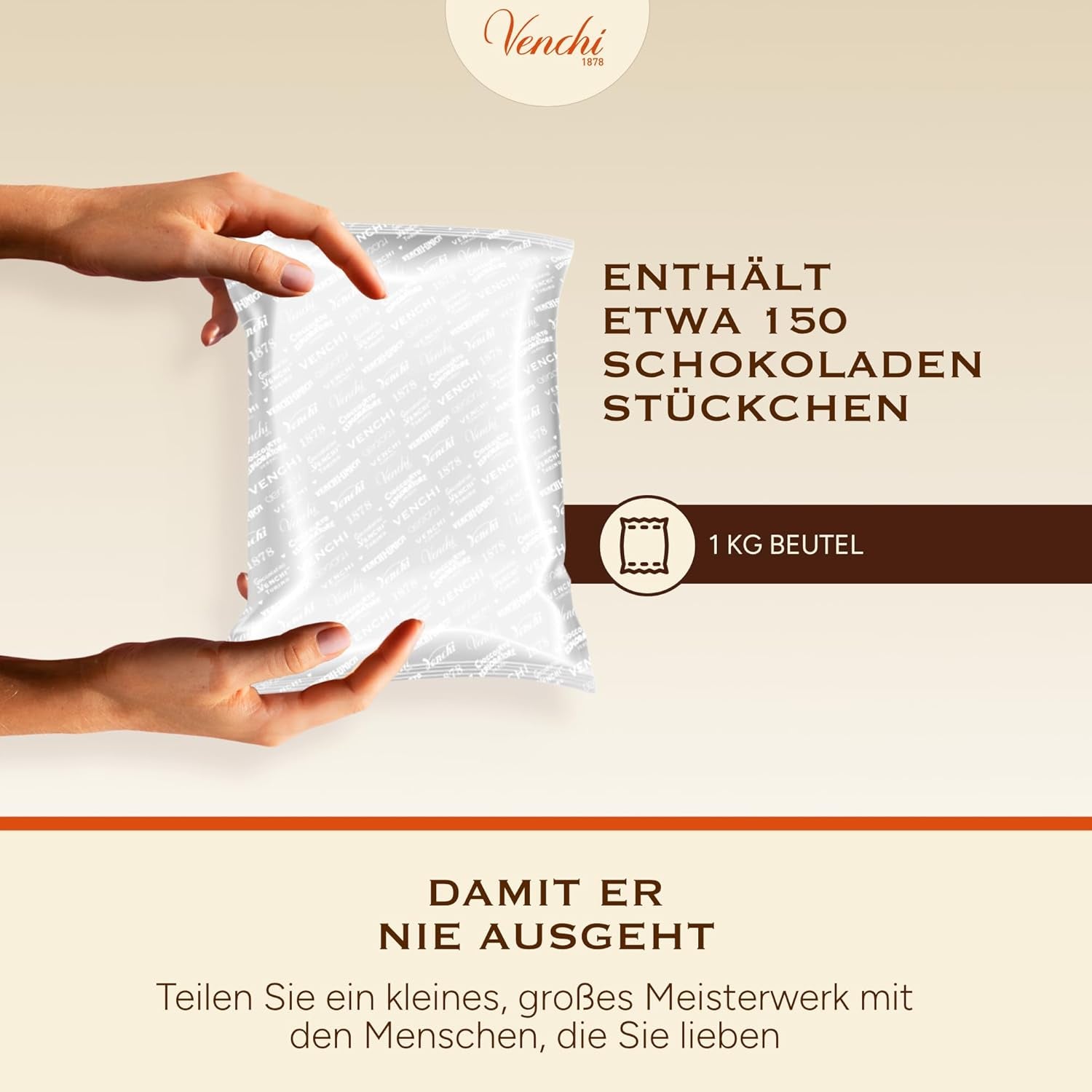 Venchi – Granblend Extra Black 75% BEZ dodatku cukru, 1 kg – BEZ sztucznych słodzików – Bezglutenowe – Wegańskie