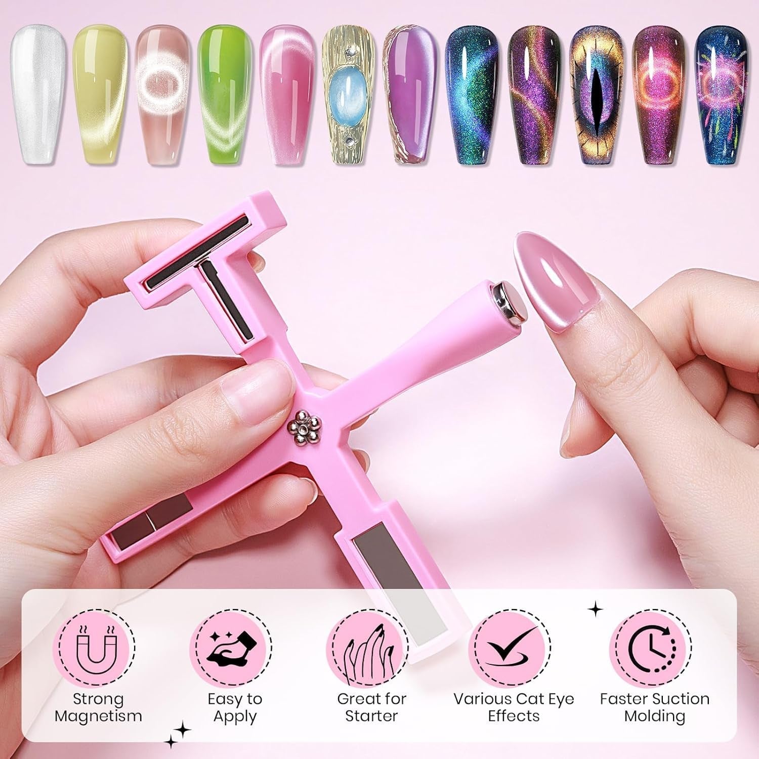 SUPWEE 5 w 1 narzędzie magnetyczne do paznokci, różowy magnes kocie oko dla Nägel Multifunktions Magnetstift DIY Magic 3D magnes w sztyfcie zestaw długopisów Nail Art magnes w sztyfcie do zdobienia paznokci DIY
