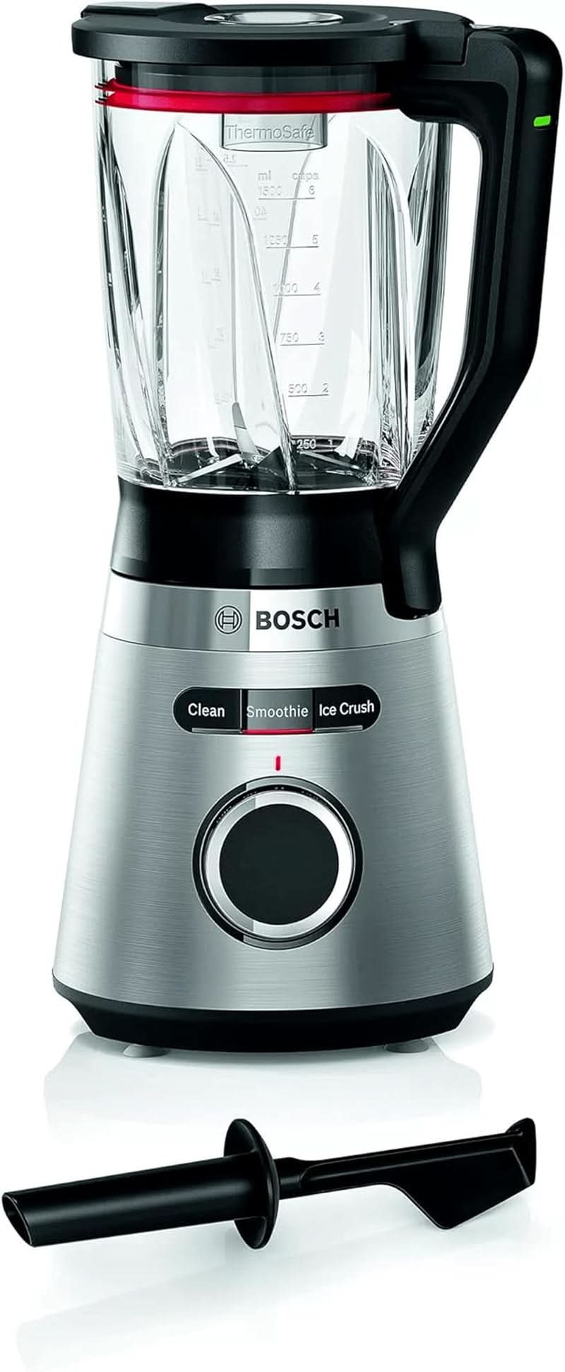 Mikser stojący Bosch Vitapower Serie 4 MMB6382M, Edelstahl-Klingen Made in Germany, 1,5 l Thermosafe Glasbehälter, Stopfer, Sicherheitsdeckel, Spülmaschinengeeignete Teile, 30 000 U/Min, 1200 W, Mikser stojący Edelstahl Kitchen Naty Shop