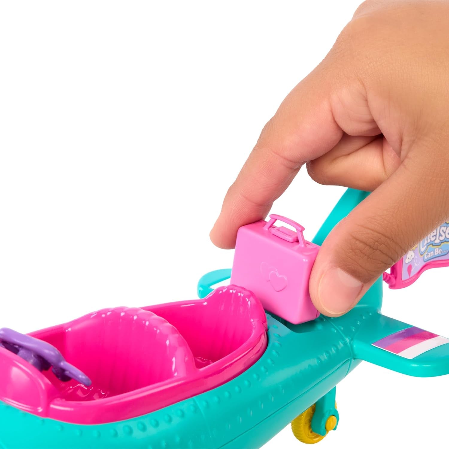 Barbie Chelsea Samolot i zestaw do zabawy – lalka pilot, samolot, rączka i akcesoria do opowieści, koła i śmigła z kwiatową nóżką, wiek 3+, HTK38 Naty Shop Dolls
