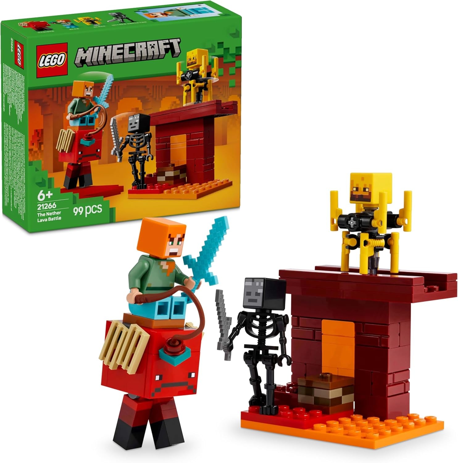 LEGO Minecraft Pojedynek lawowy w głębinach, zabawka dla fanów gier wideo, forteca z minifigurkami, w tym Alexem, szkieletem Witherem, Lohe i Striderem, prezent dla dziewcząt i chłopców w wieku 6 lat 21266 Zestawy do budowania Besuche den LEGO-Store Default Title