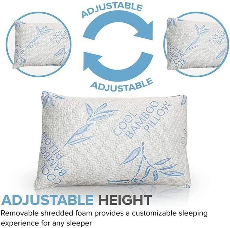Comfysleep King Size Bambusowa poduszka z wiskozy Chłodzenie Strzępiona pianka z pamięcią kształtu Regulowana bambusowa wiskoza Zdejmowane/nadające się do prania pokrycie 2 szt. Poduszki standardowe Naty Shop