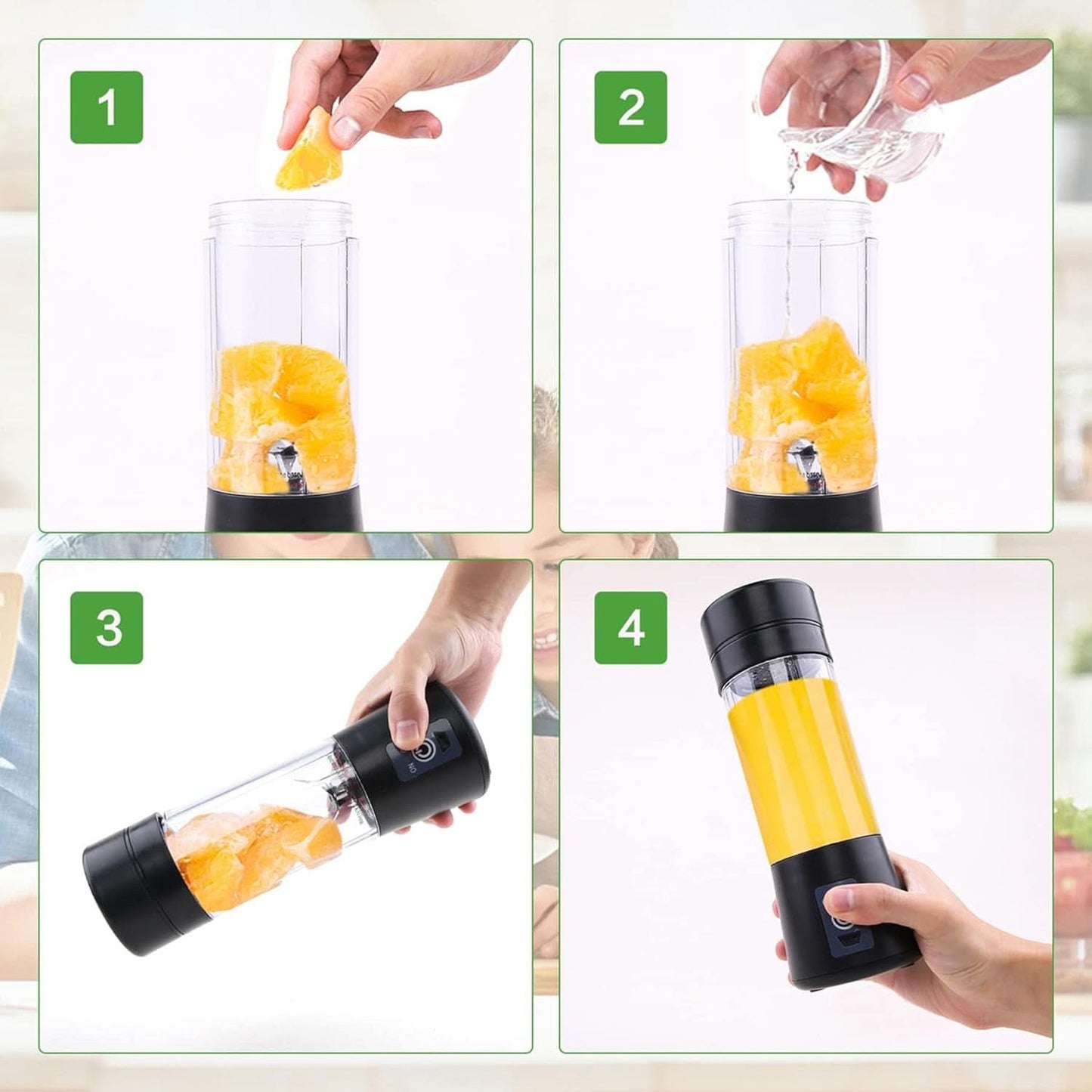 Mikser Smoothie Maker Tragbarer Entsafter: 380Ml Standmixer Persönlicher Shaker Proteinshake Mit 6 Edelstahlmesser Tragbar-Bpa-Freie Mit Usb-Mixbecher Für Shakes,Saftoutdoor,Schwarz Bucatarie Naty Shop