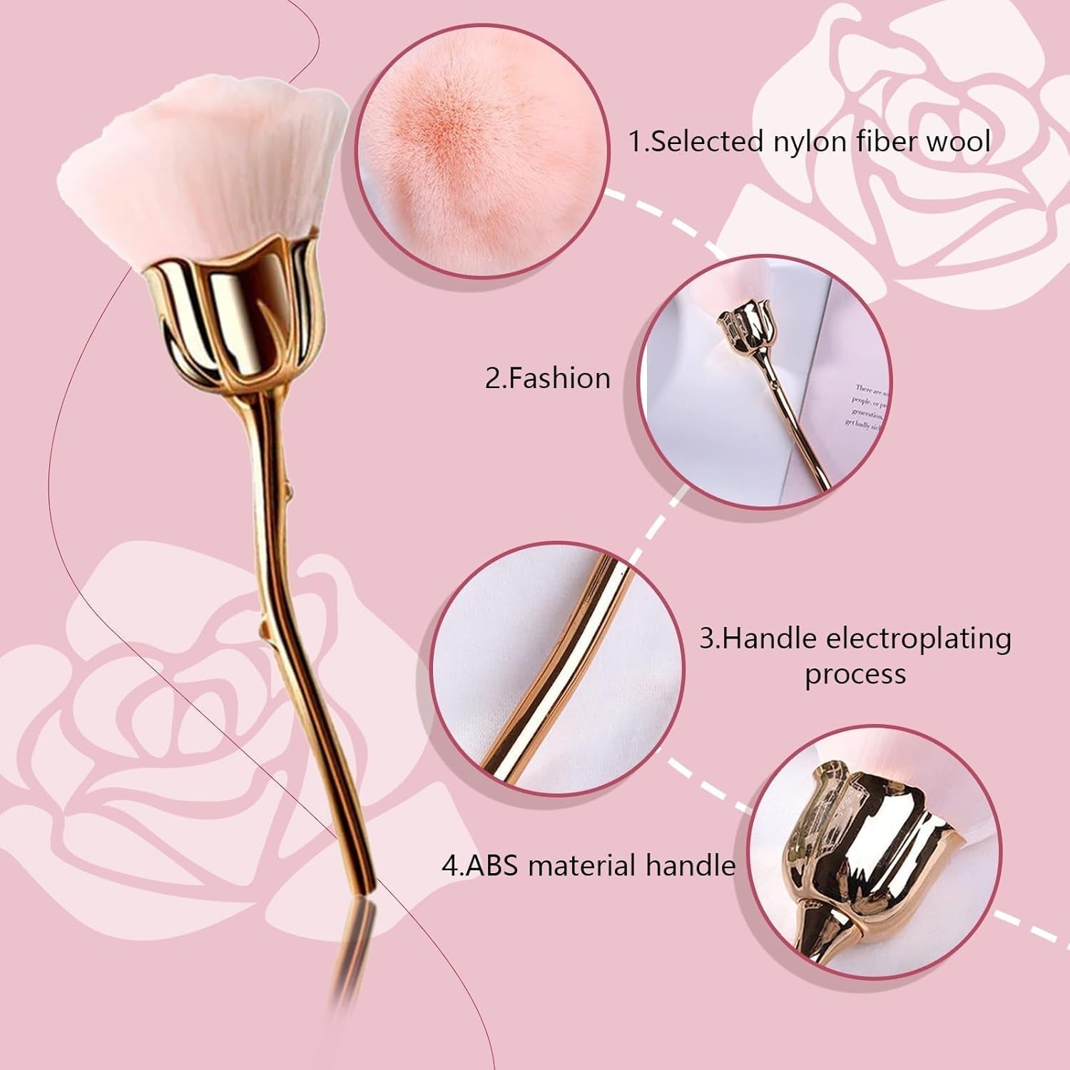 Nail Art Staubpinsel Für Maniküre Rose Kopfbürste,Nagel Kunst Staub Entferner Pinsel,Makijaż-Pinsel Weich,Zubehör Nagel Werkzeuge