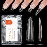 Modelones Tipsy 216 sztuk - Zestaw Full Cover Tips, Zestaw miękkich Tipsów żelowych, Wstępne polerowanie Tipsów z żywicy PMMA, DIY Klej na sztucznych paznokciach, Krótkie Migdały XS