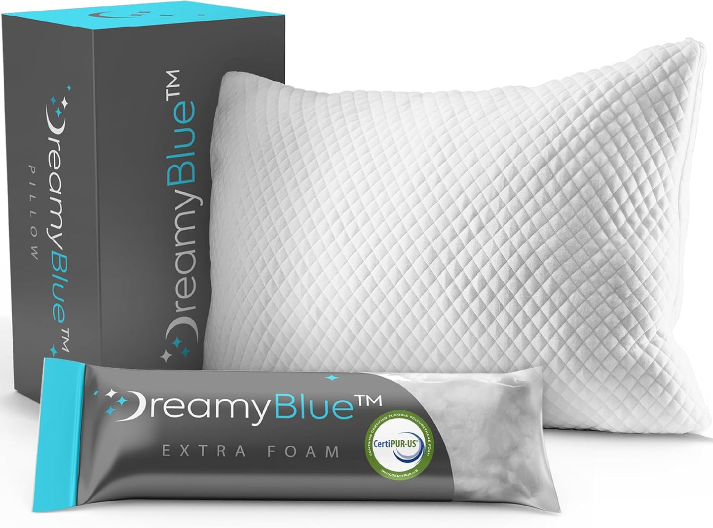 Poduszka do spania Dreamyblue Premium - wypełnienie z rozdrobnionej pianki z pamięcią kształtu [regulowany poddasze] zmywalna poszewka z wiskozy wykonanej z bambusa - do przesuwania na boki, plecy i brzuch - standardowe poduszki Naty Shop tytuł domyślny