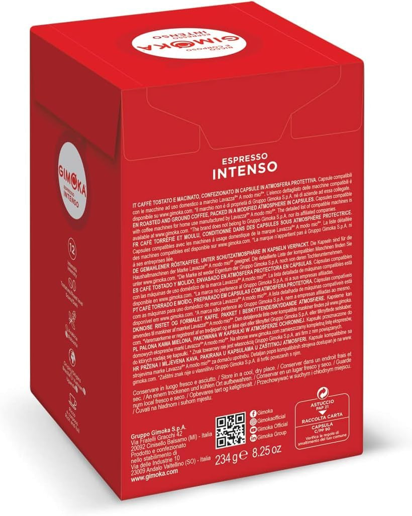 Gimoka Kaffeekapseln Espresso Intenso Kaffeemischung, Intensität 12-144 Kapseln Kompatibel mit Lavazza* A Modo Mio* Haushalts-Espressomaschinen, 144 Stück (4 x 36 Getränke) Hergestellt in Italy